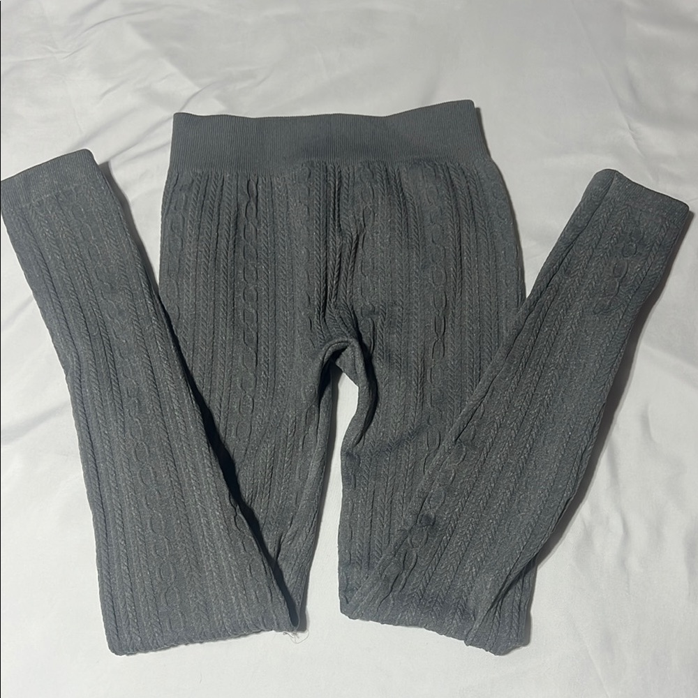 Ardene Gray Ribbed Knit Leggings Slim Fit